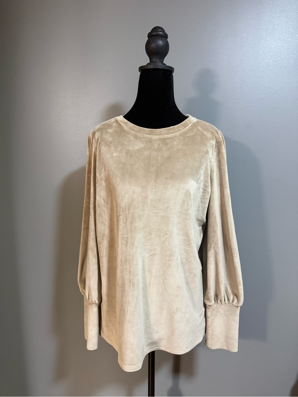 Belle by Kim Gravel Cream Velvet Puff-Sleeve Crewneck